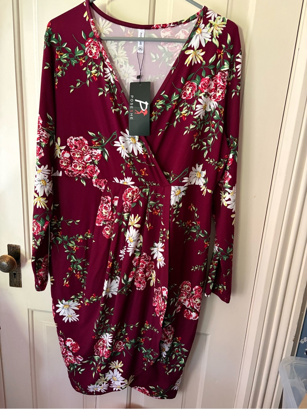 Poshmark Floral Wrap Dress in Burgundy with White Daisies